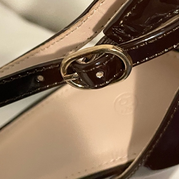 Sz 5 1/2 Coutgo Women's ankle strap heeled sandals buckle bow high heel brown NW - Picture 4 of 6